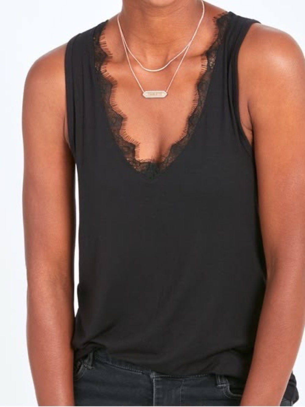 NWT Stella & Dot Black Lace-Trim V-Neck Tank